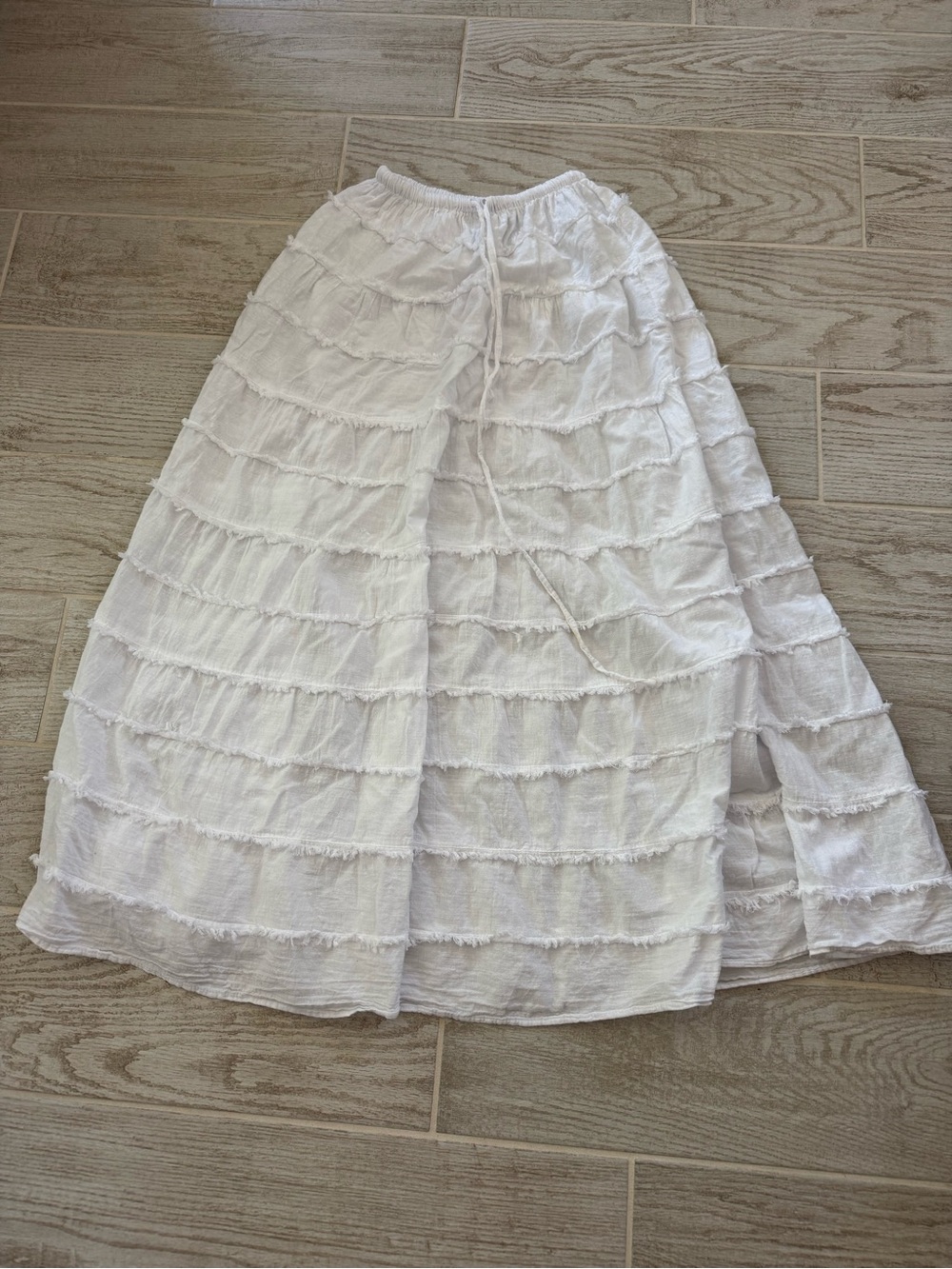Women’s White Tiered Swim Coverup Skirt with Drawstring